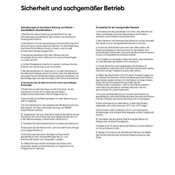 Akustik Kabinen - Betriebsanleitung